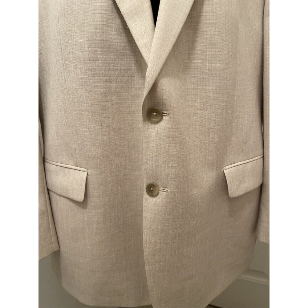CHAPS 48R Basket weave Cream Sport Coat Poly Viscose Men Blazer 2 Button Jacket - Picture 9 of 16